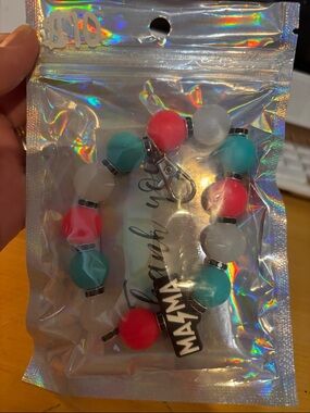 Colorblock Beaded Keychain Bracelet - Turquoise, Pink & Frosted White